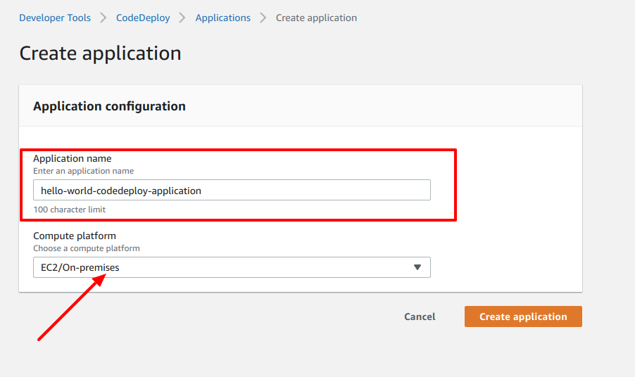 Create code deploy application