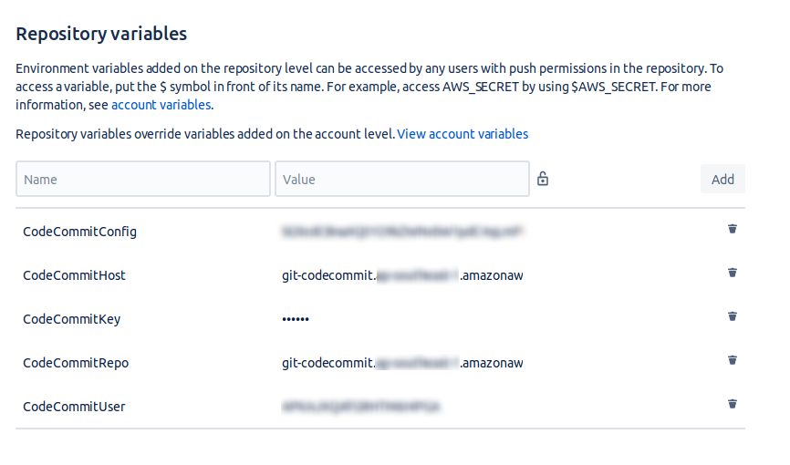 BitBucket pipeline repository variables