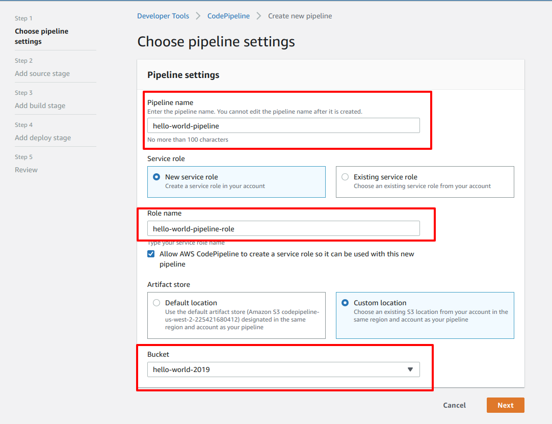 Choose pipeline settings