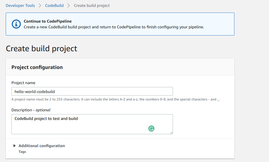 Create build project