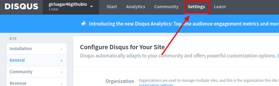 Disqus setting